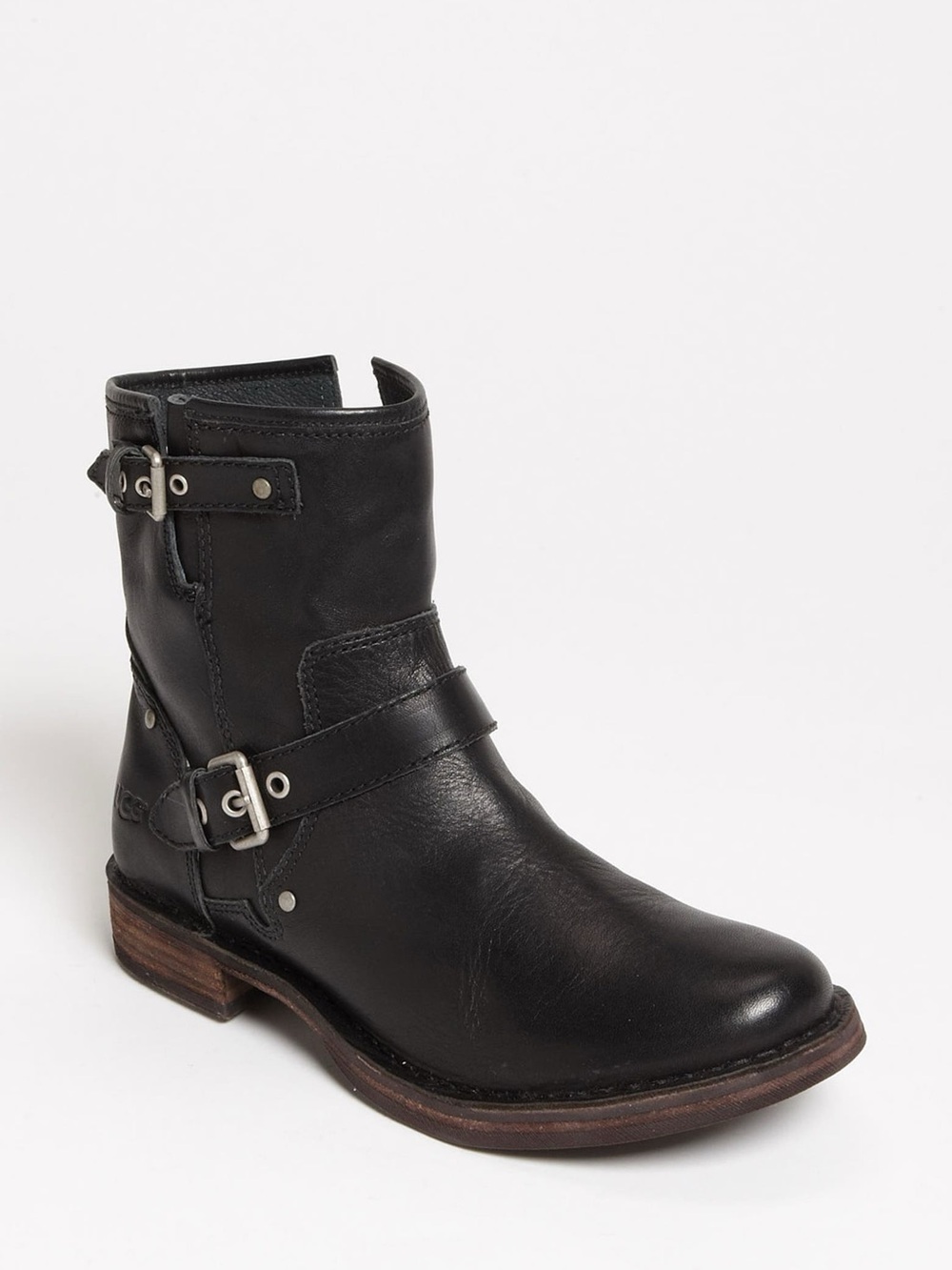 NEW WITHOUT TAGS UGG Black Leather Ankle Boots with Branded Heel